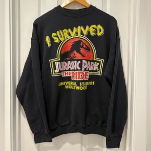 Vintage Universal Studios Black Jurassic Park Crewneck Sweater 1996 medium
